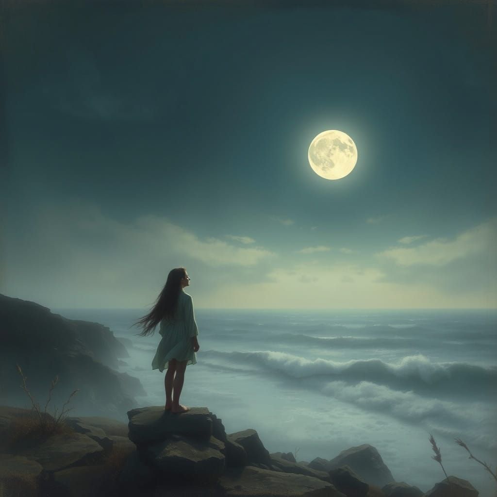 Dreamy Coastal Scene Under Full Moon