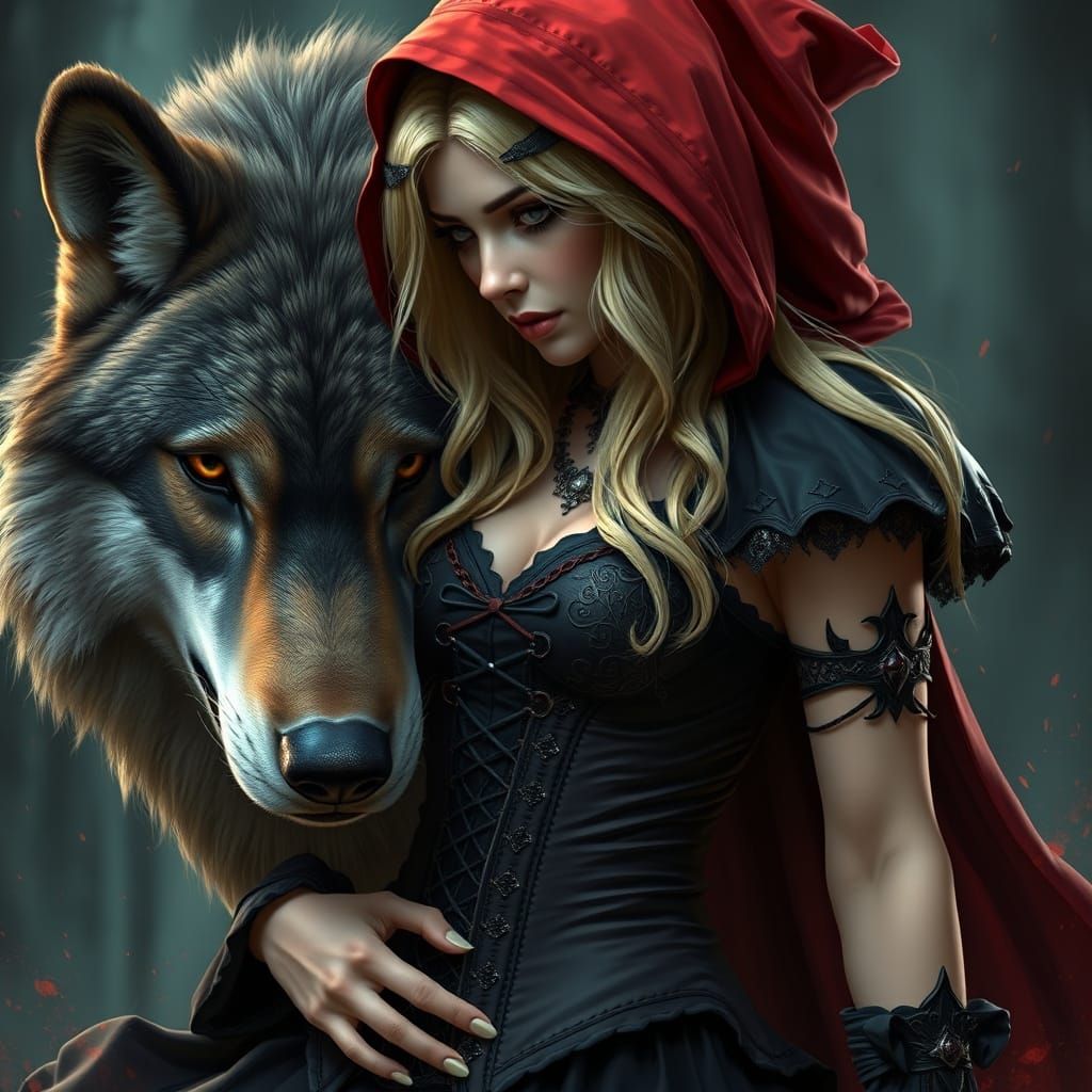 Ethereal Gothic Goddess with Majestic Wolf Companion