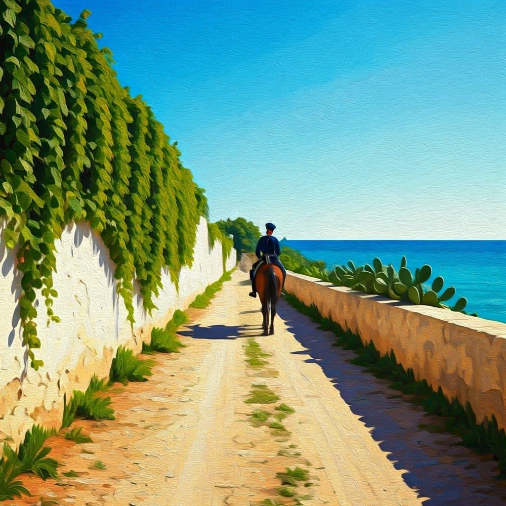 Italian Mounted Patrol in Post-Impressionist Impasto Style