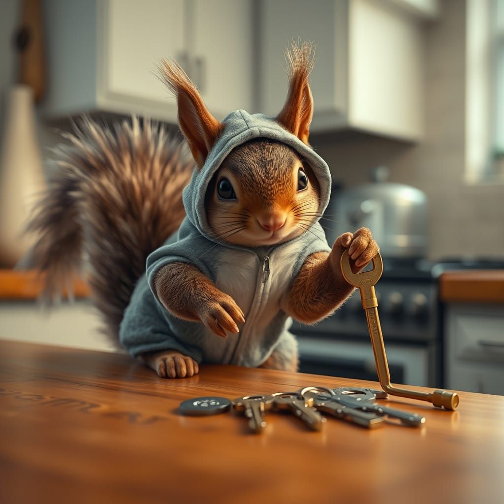 Squirrel in Cat Onesie Steals Keys: Photorealistic Surrealis...