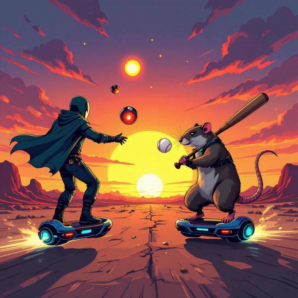 Fantasy Characters on Hoverboards in Comic Book Style