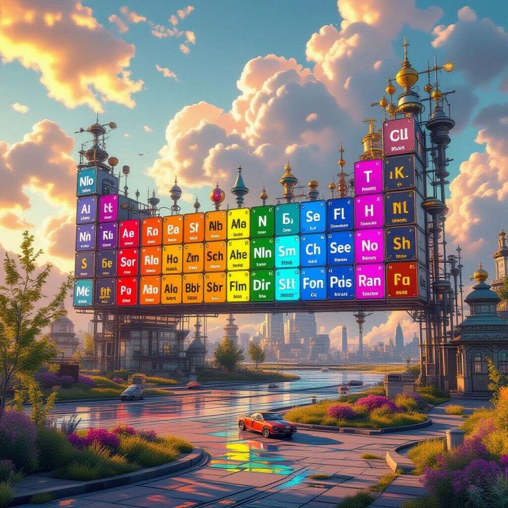 Living Periodic Table Elements in Matte Painting Style