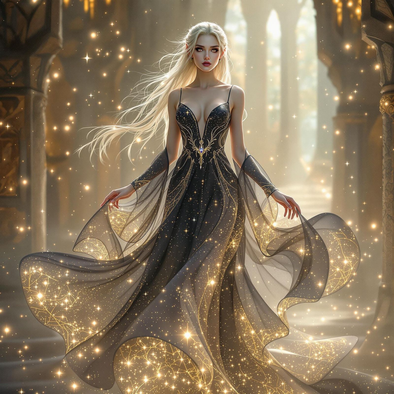Ethereal Elven Goddess in Celestial Gown