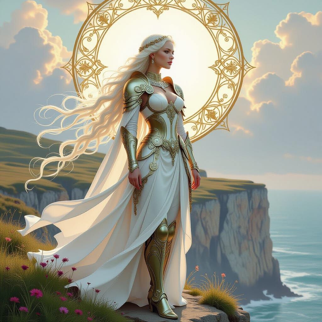 Albino Valkyrie in Art Nouveau Armor, Ethereal Light