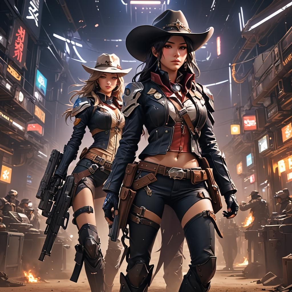 Anime Style Twin Space Cowgirls in 3D