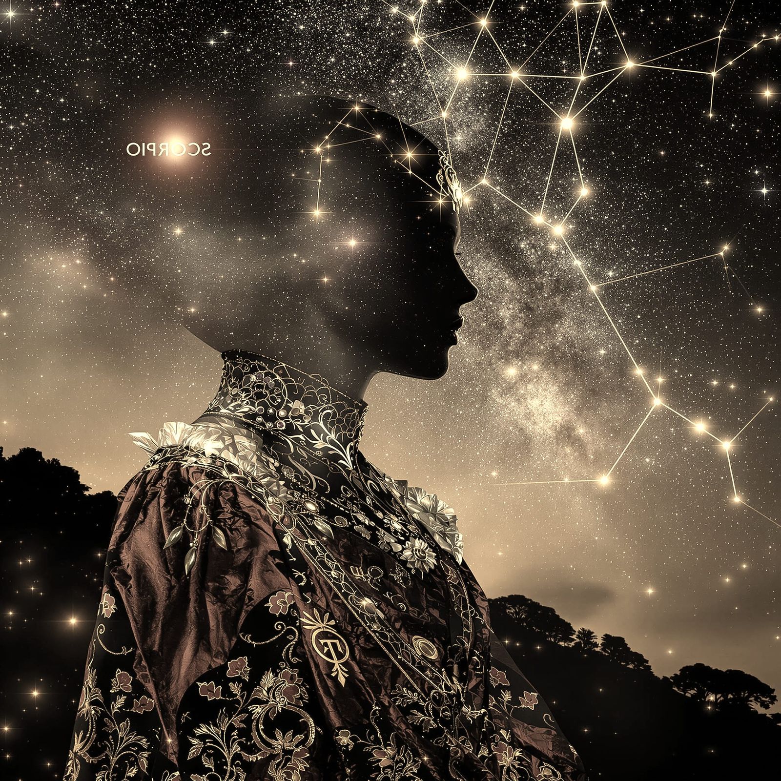 Venus as Scorpio in Klimt & Mucha Style