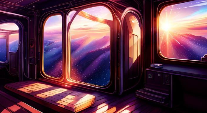 Steampunk Galaxy Express Train Interior in Anime Style