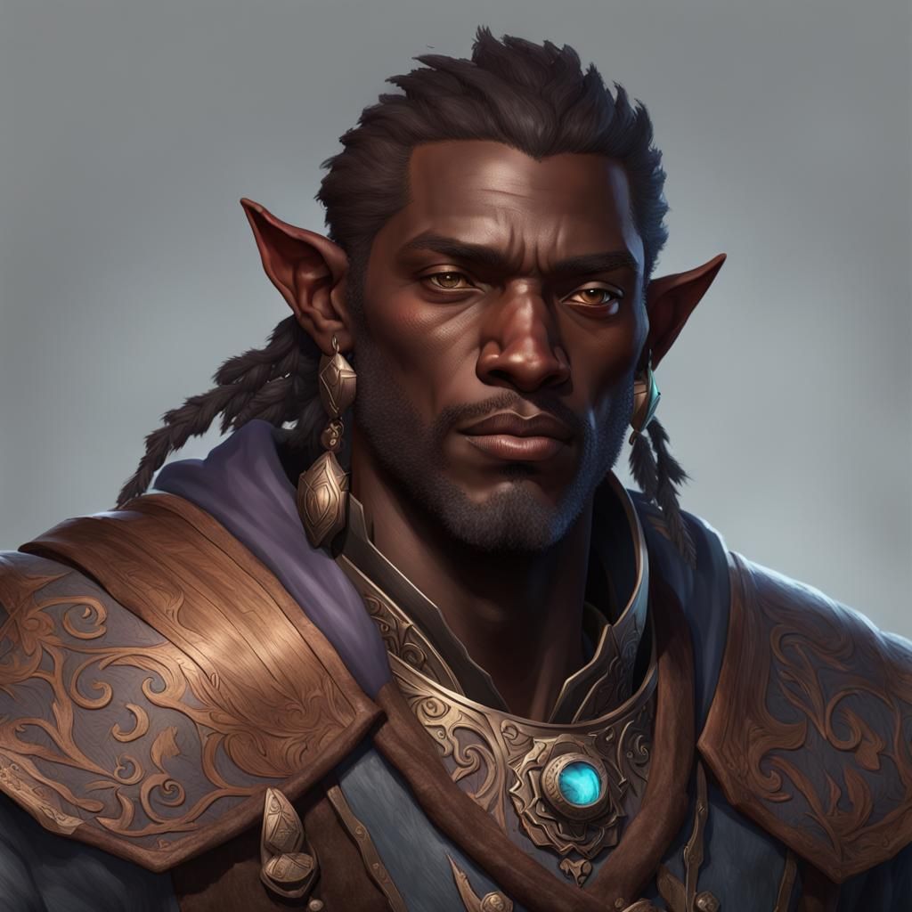 Detailed Portrait of a Dark-Skinned Firbolg
