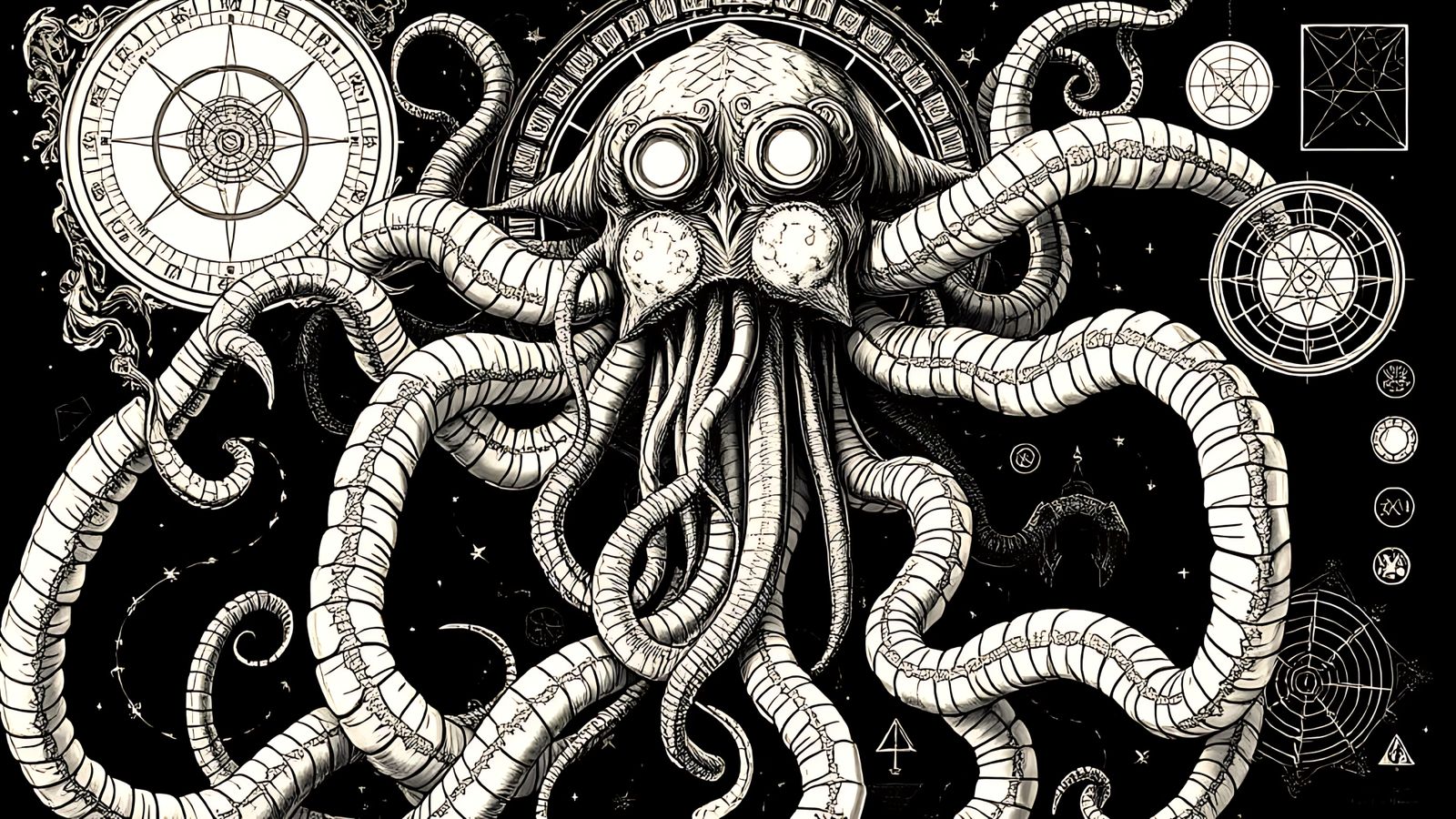 Old Cthulhu sketch, complete with some cosmic symbology . . ...