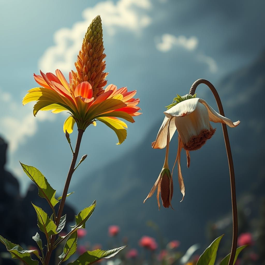 Growth and Decay: Vibrant vs. Wilted Flowers in Cinematic Sc...