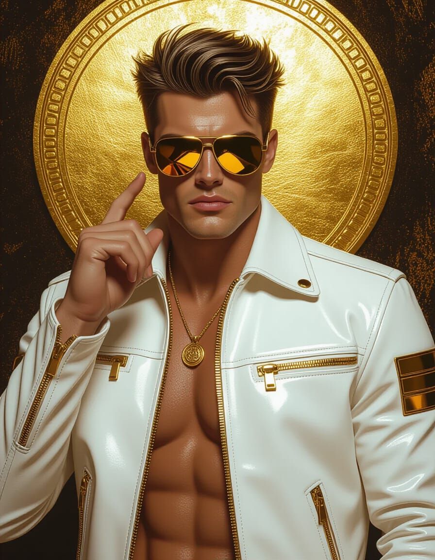 Apollo in Gold Sunglasses: Ultra-Realistic Fashion Photo