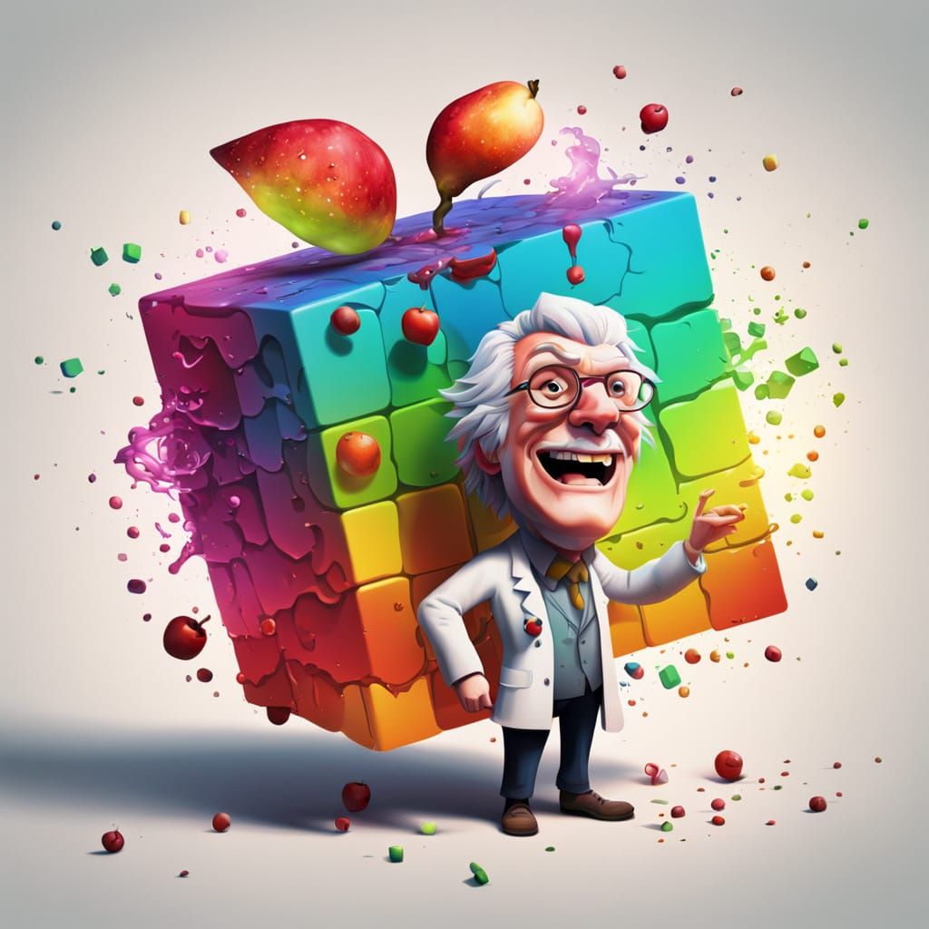 Mad Scientist Marvels at Cubic Apple Creation