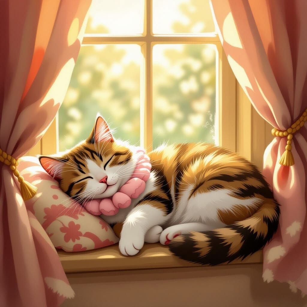 Cat Nap in Whimsical Dreamscape Style