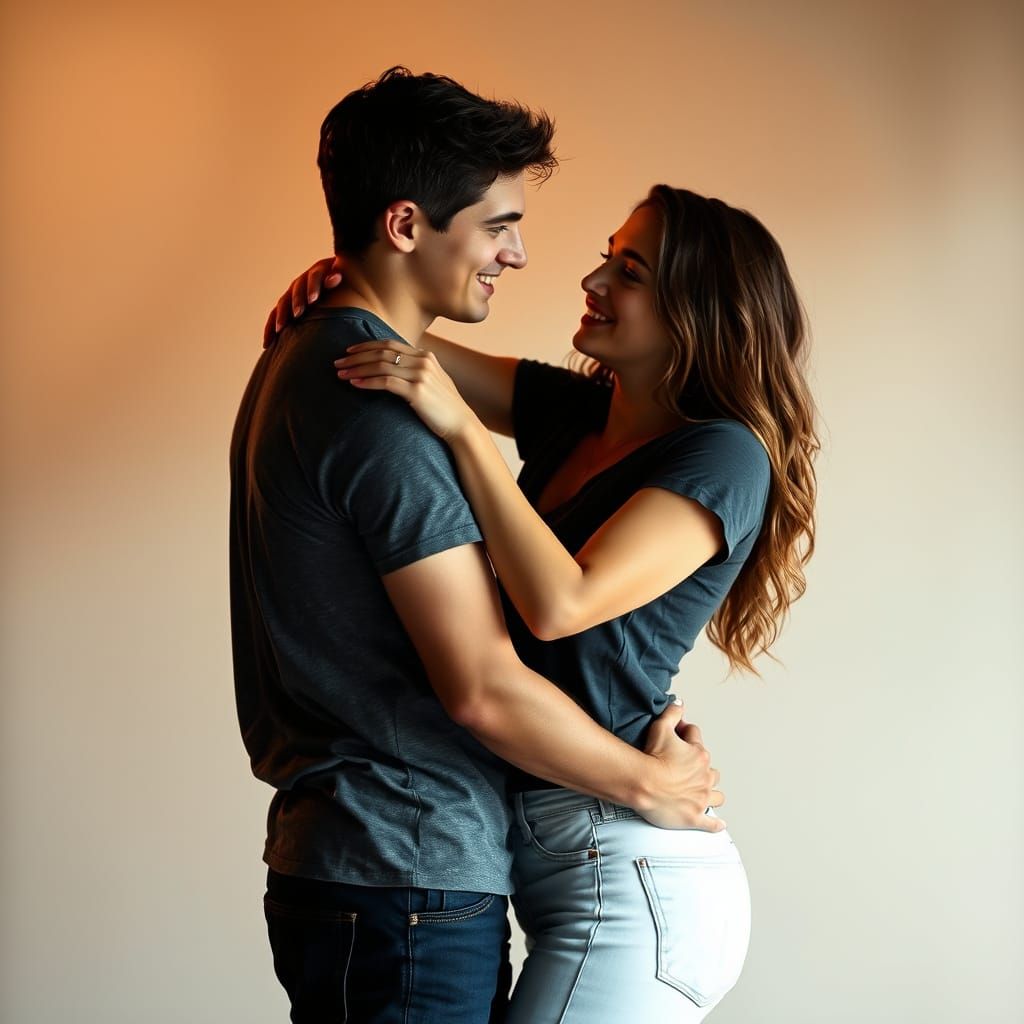Young Couple Embracing in Intimate, Cinematic Moment