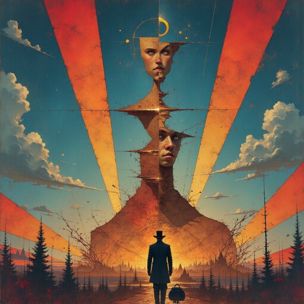 Escher-Inspired Uncle Sam in Klimt-Style Staircase Chaos