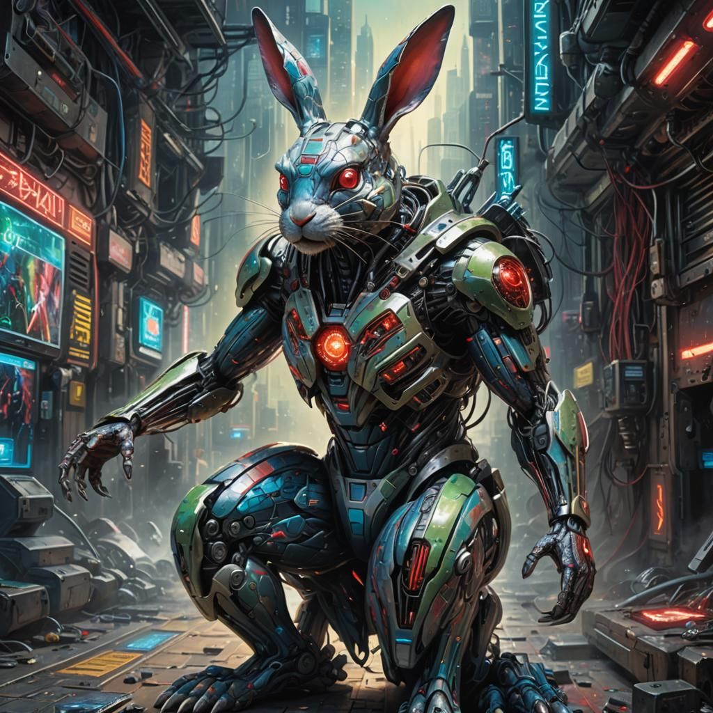 Cyberpunk Rabbit Superhero in Sci-Fi Style