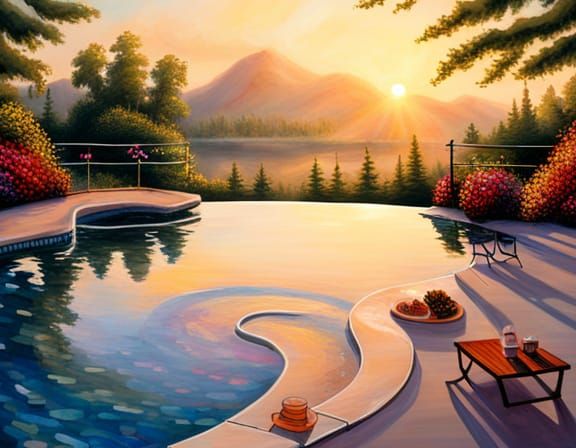 Heart-Shaped Pool at Sunset: Suburban Summer