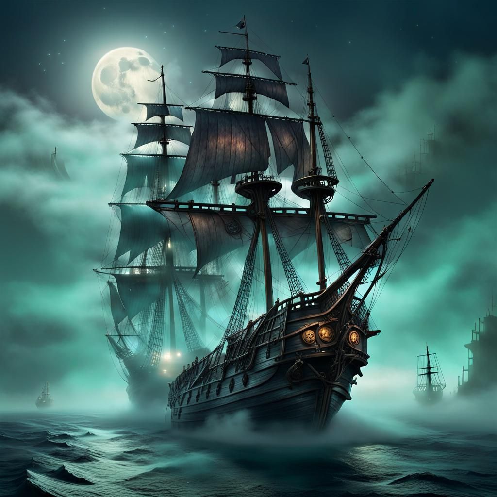 Ghostly Pirate Ship Emerges from Ocean Mist