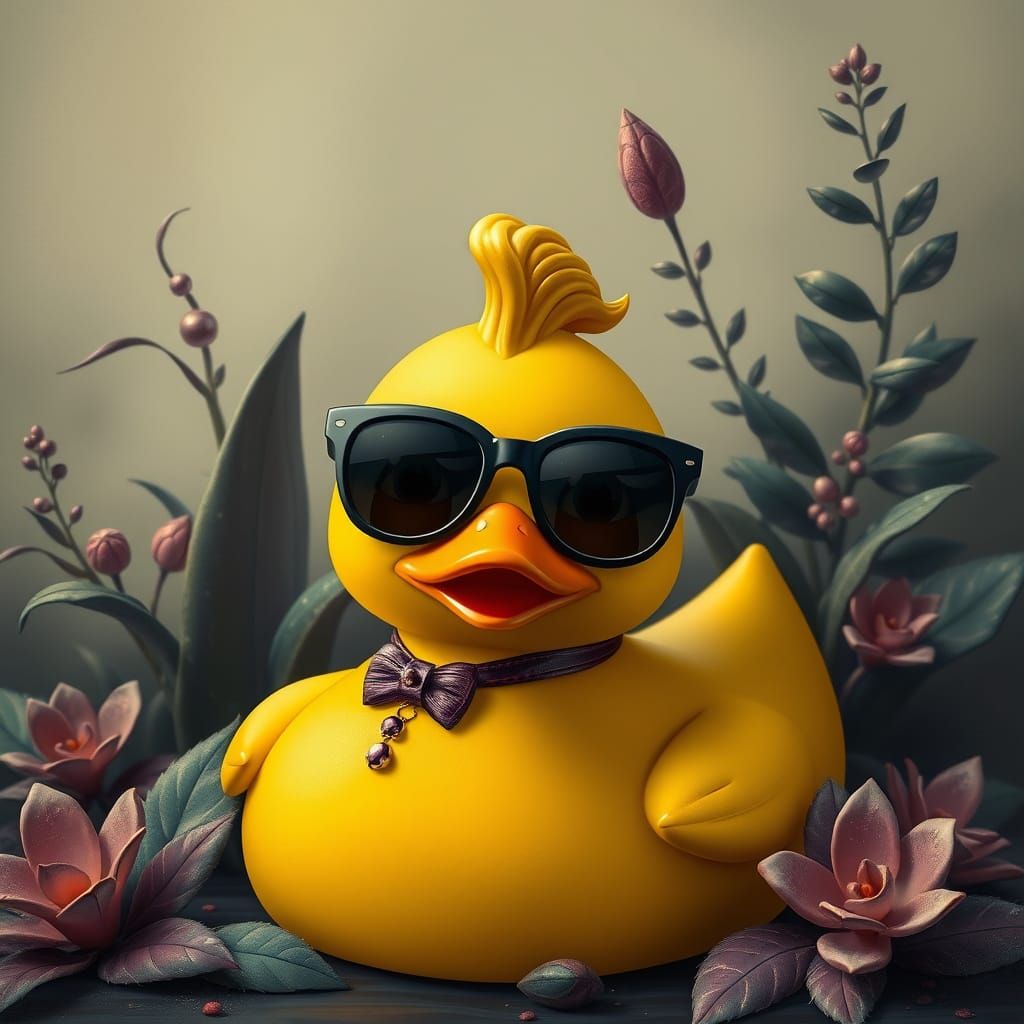 Surreal Rubber Duck in Vibrant Yellow with Dark Shades and H...
