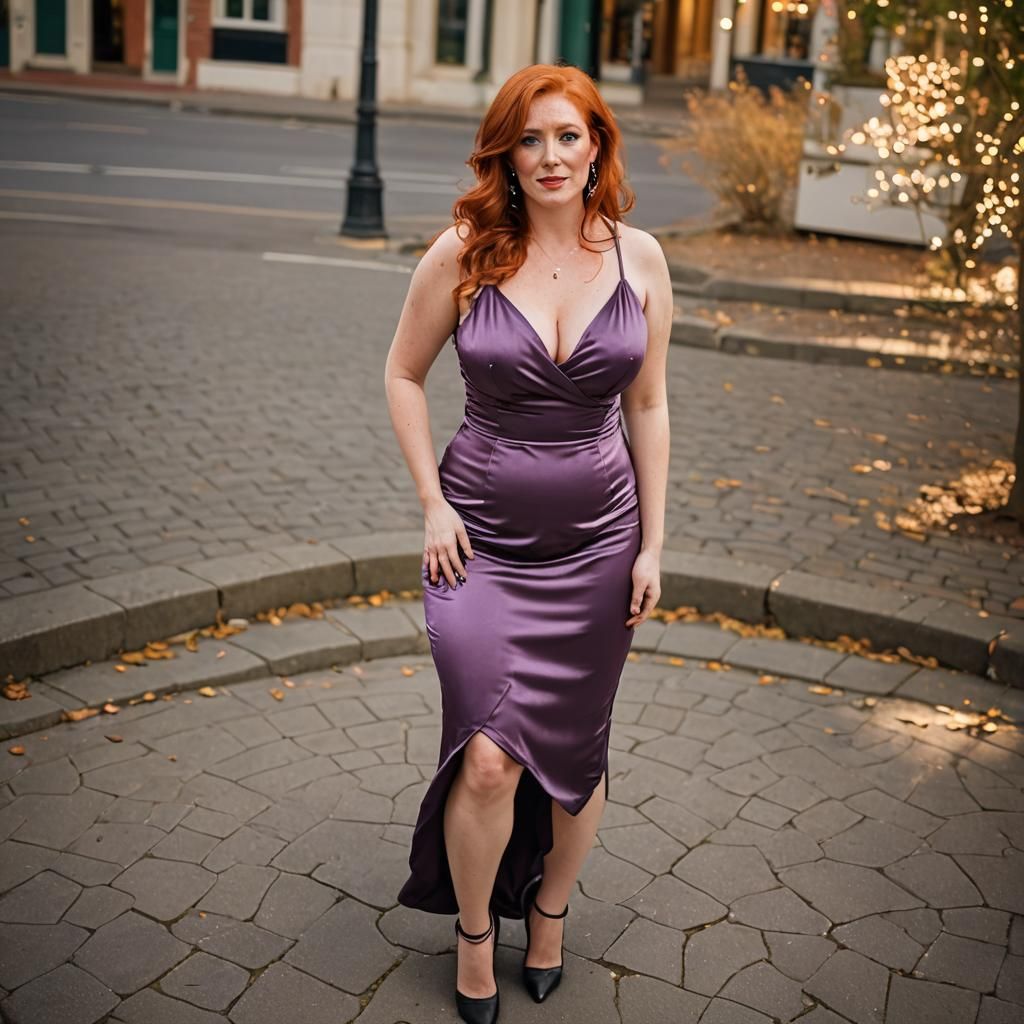 Redhead Woman in Satin Dress, Professional Photography