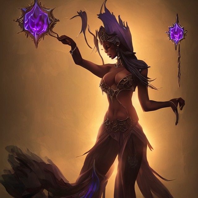 Dark Elf Sorceress Casting Dark Magic