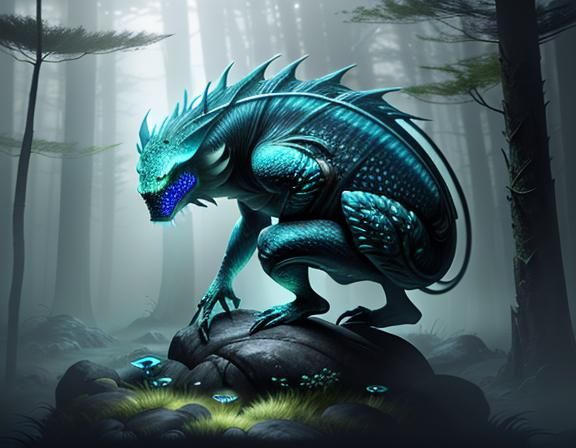 Bioluminescent Amphibioid in Mystical Forest: 3D Game Art