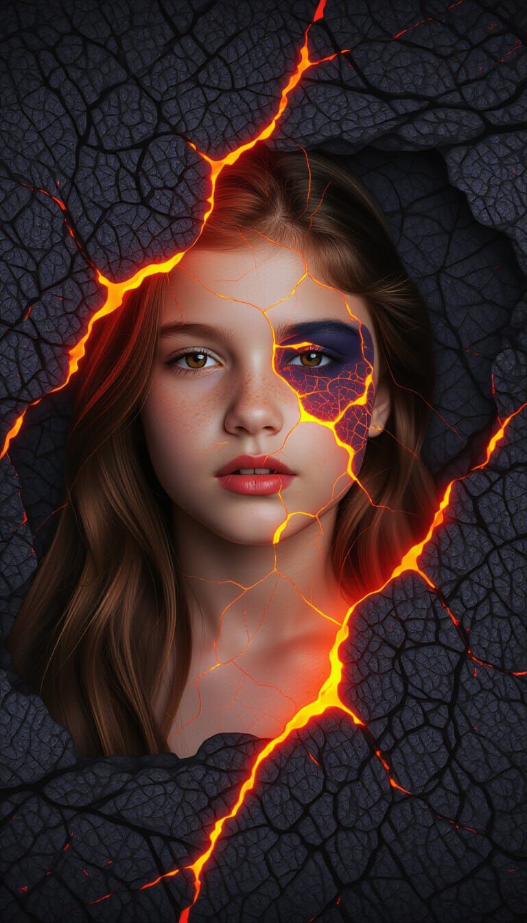 Lava Skinned Girl with Glitch Effect