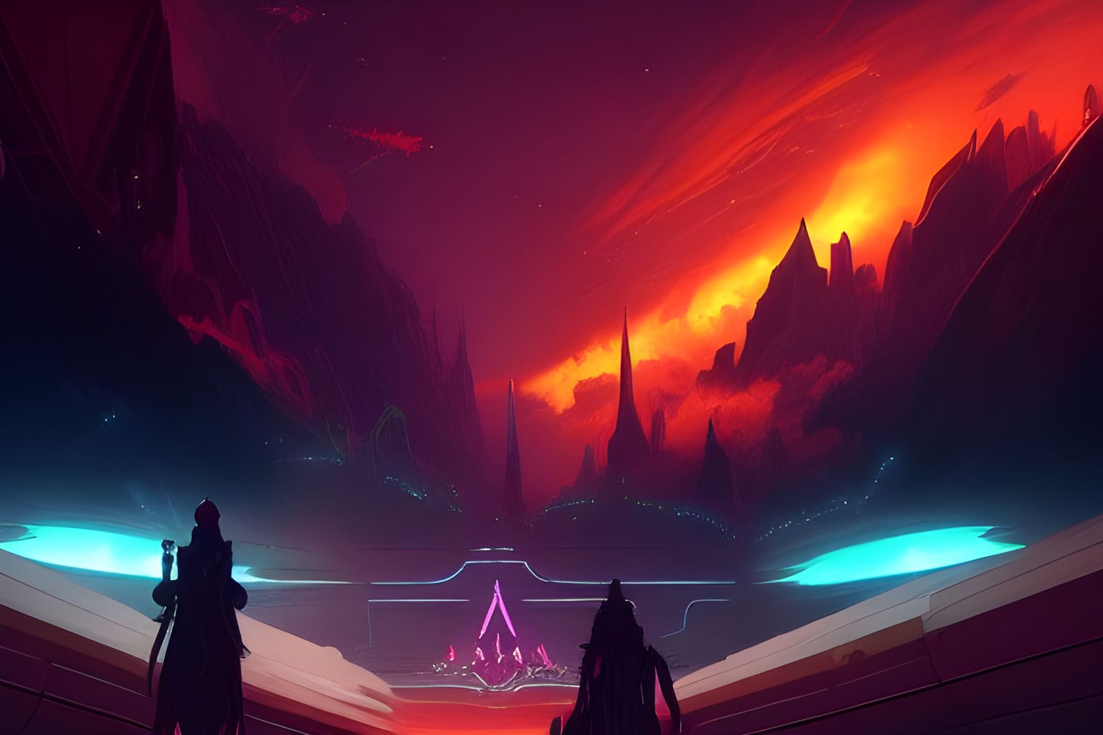 Cyberpunk Gateway to Royal Mausoleum in Aetherpunk Style