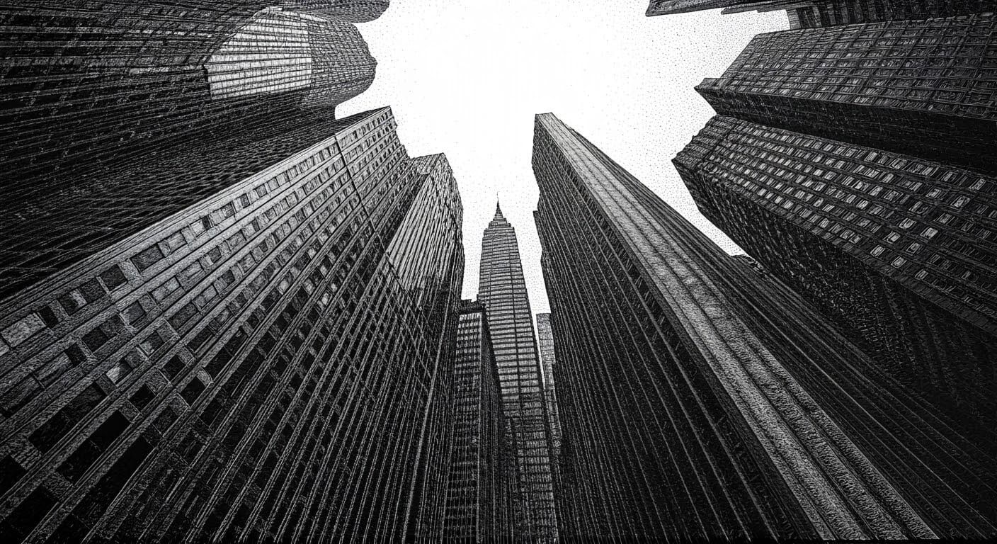 Vibrant New York City Skyline in Stipple Line Art