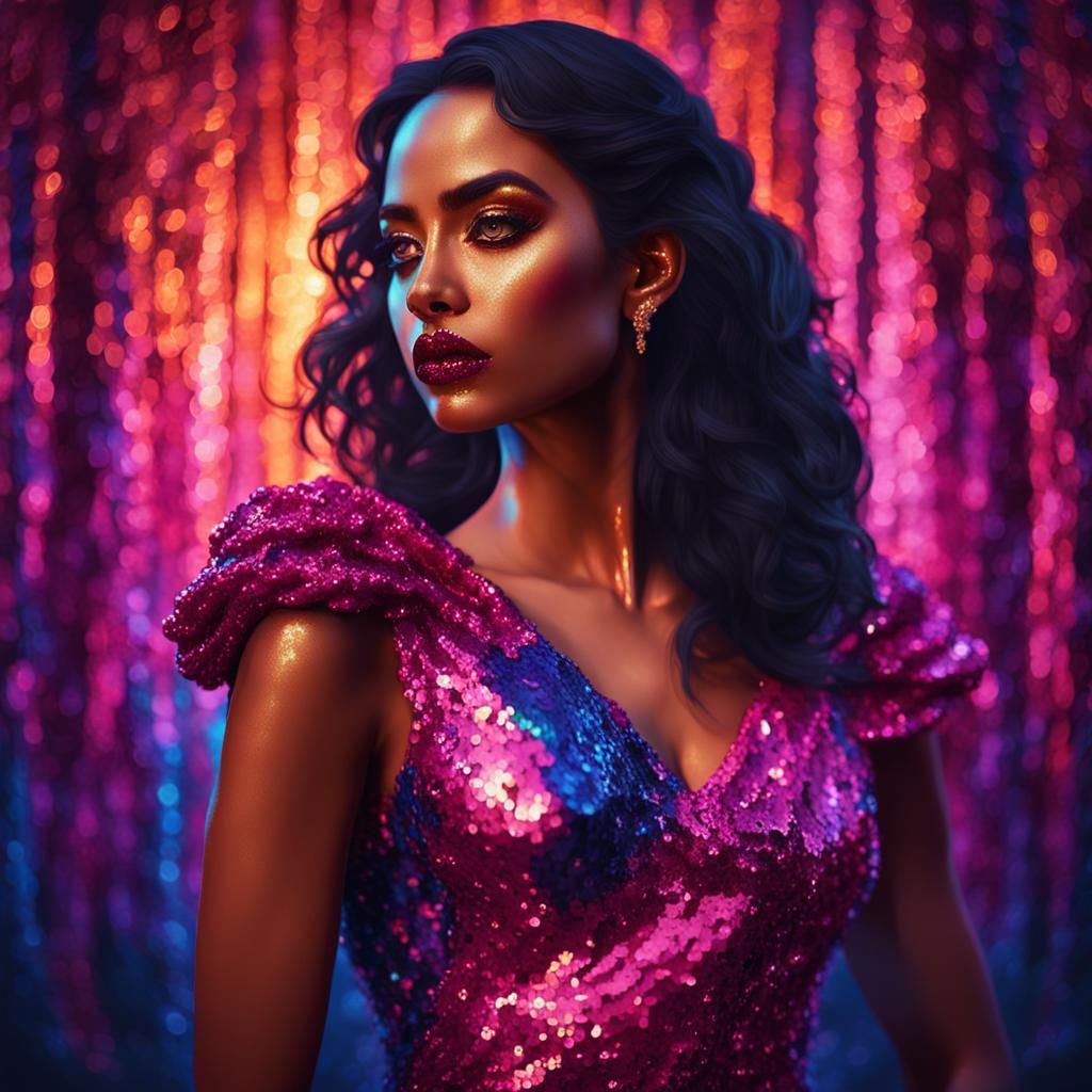 Latina Vampire in Pink Sequins: Fantasy Concept Art