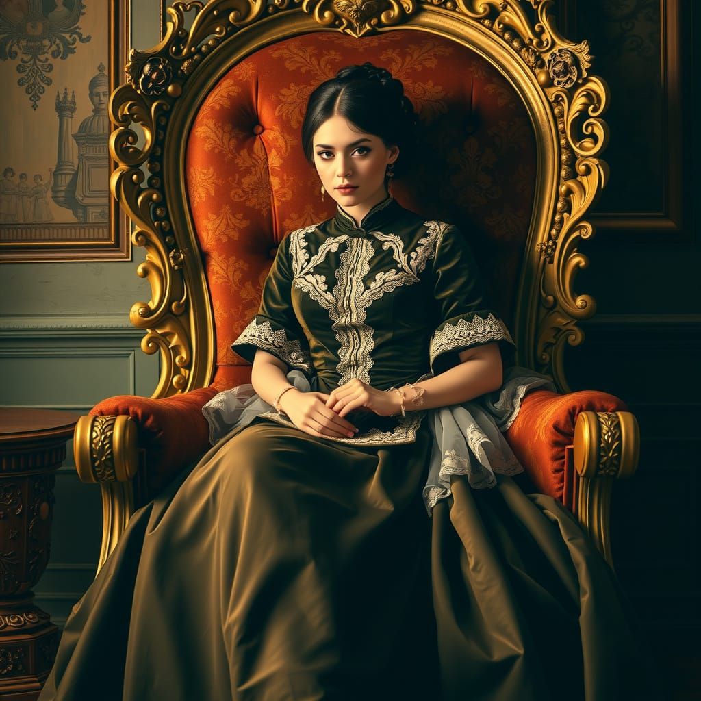 Elegant Woman in Opulent Baroque Setting
