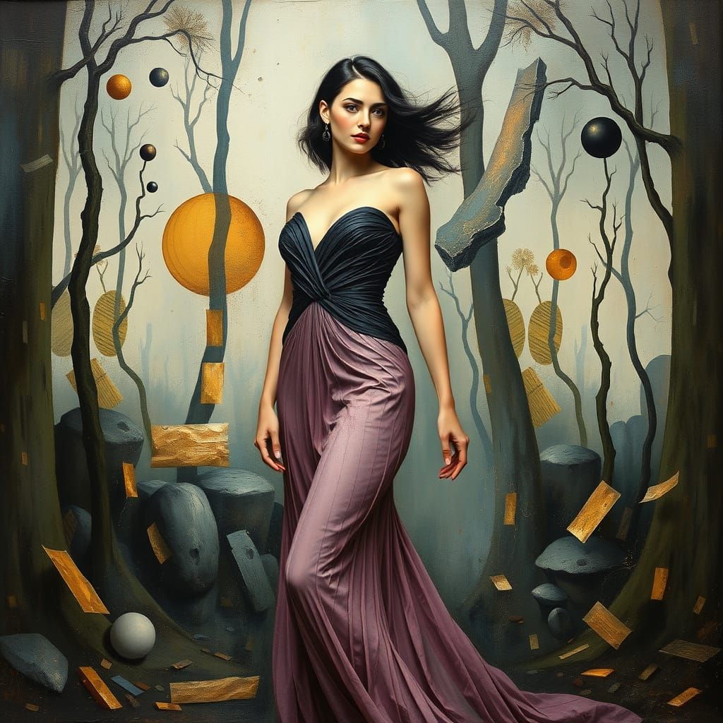 Woman in Mystical Forest: Surrealist Digital Art