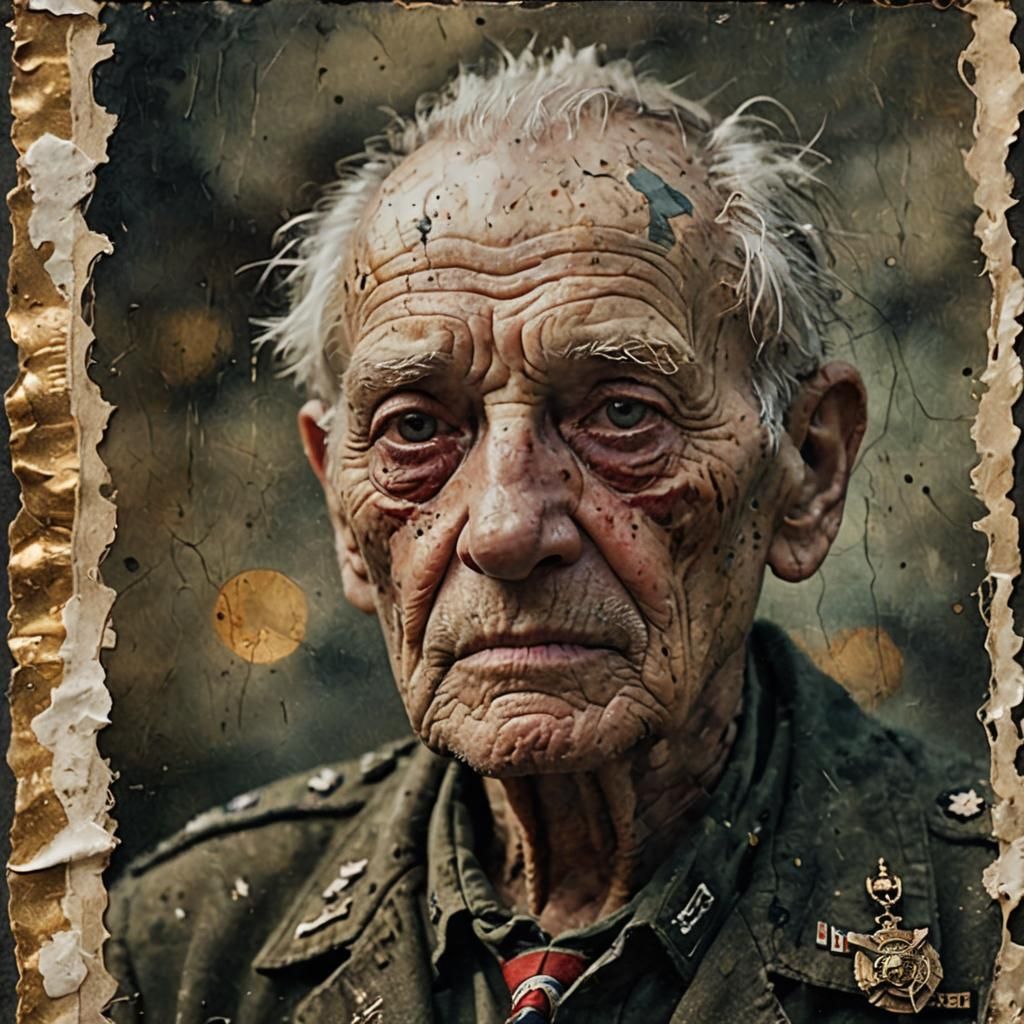 Weathered Veteran's Portrait in Mixed Media Style