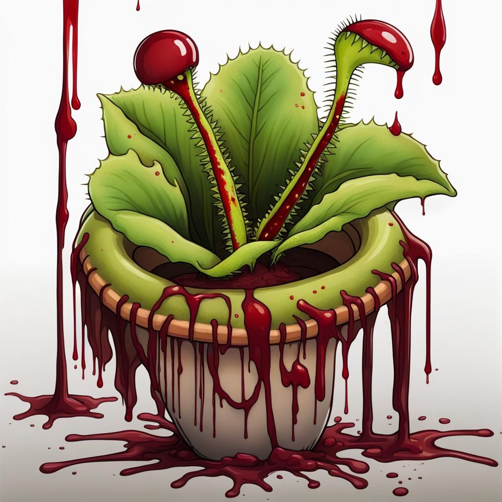 Venus Flytrap Dripping Blood: Macabre Botanical Art