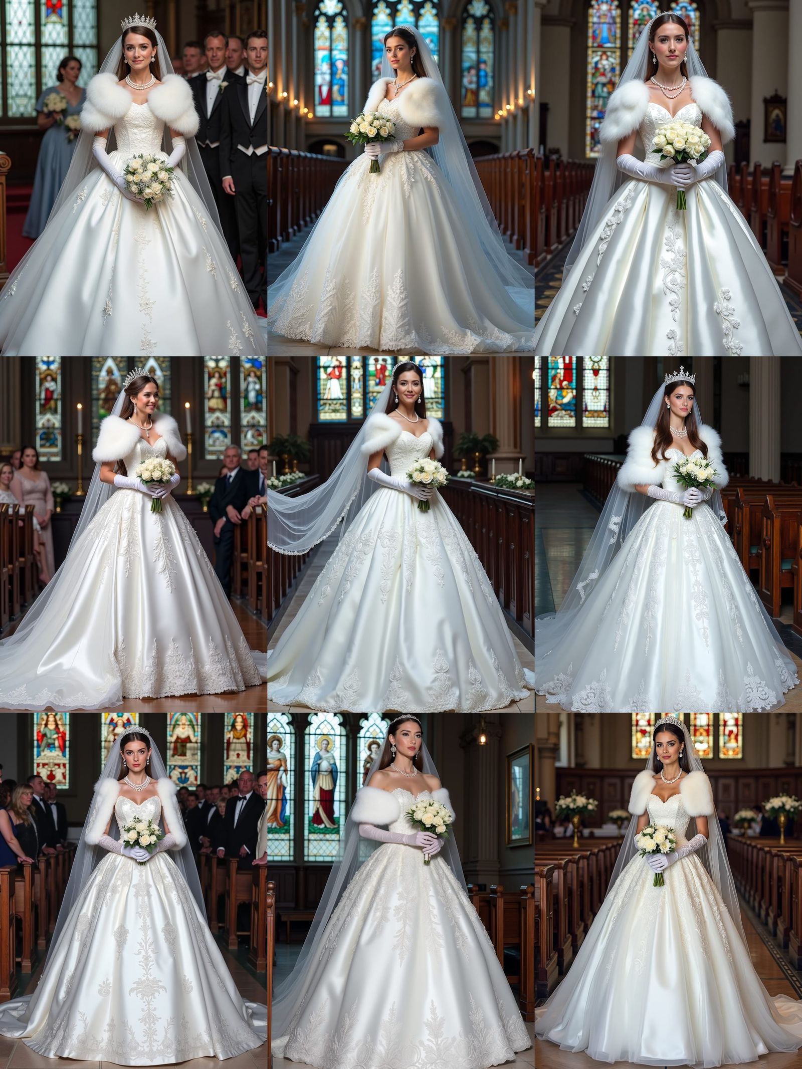 Elegant Bride in White Satin Wedding Gown