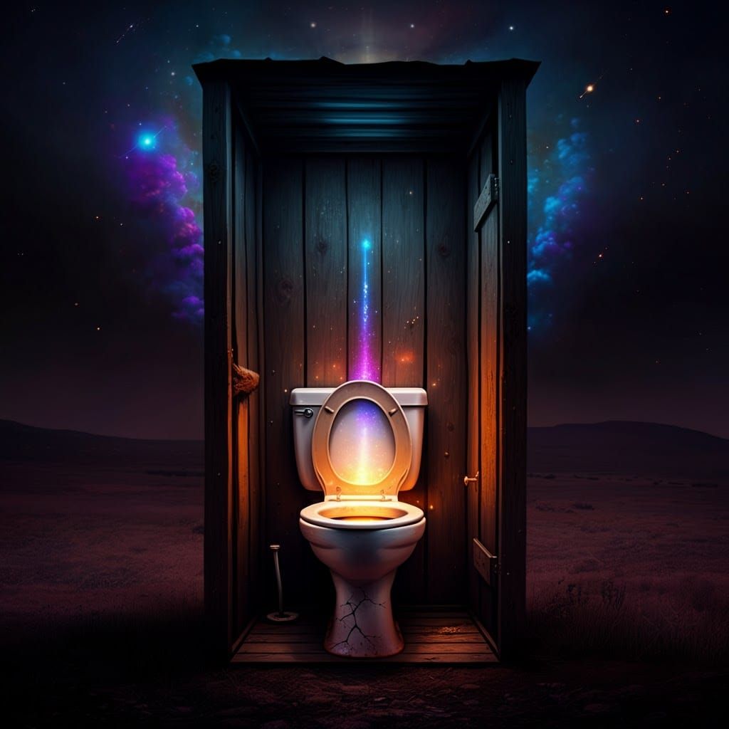 Outhouse Toilet Supernova Explosion in Surreal Style