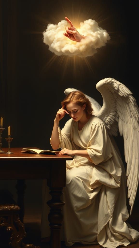 Female Angel Writing, Renaissance Painting Style