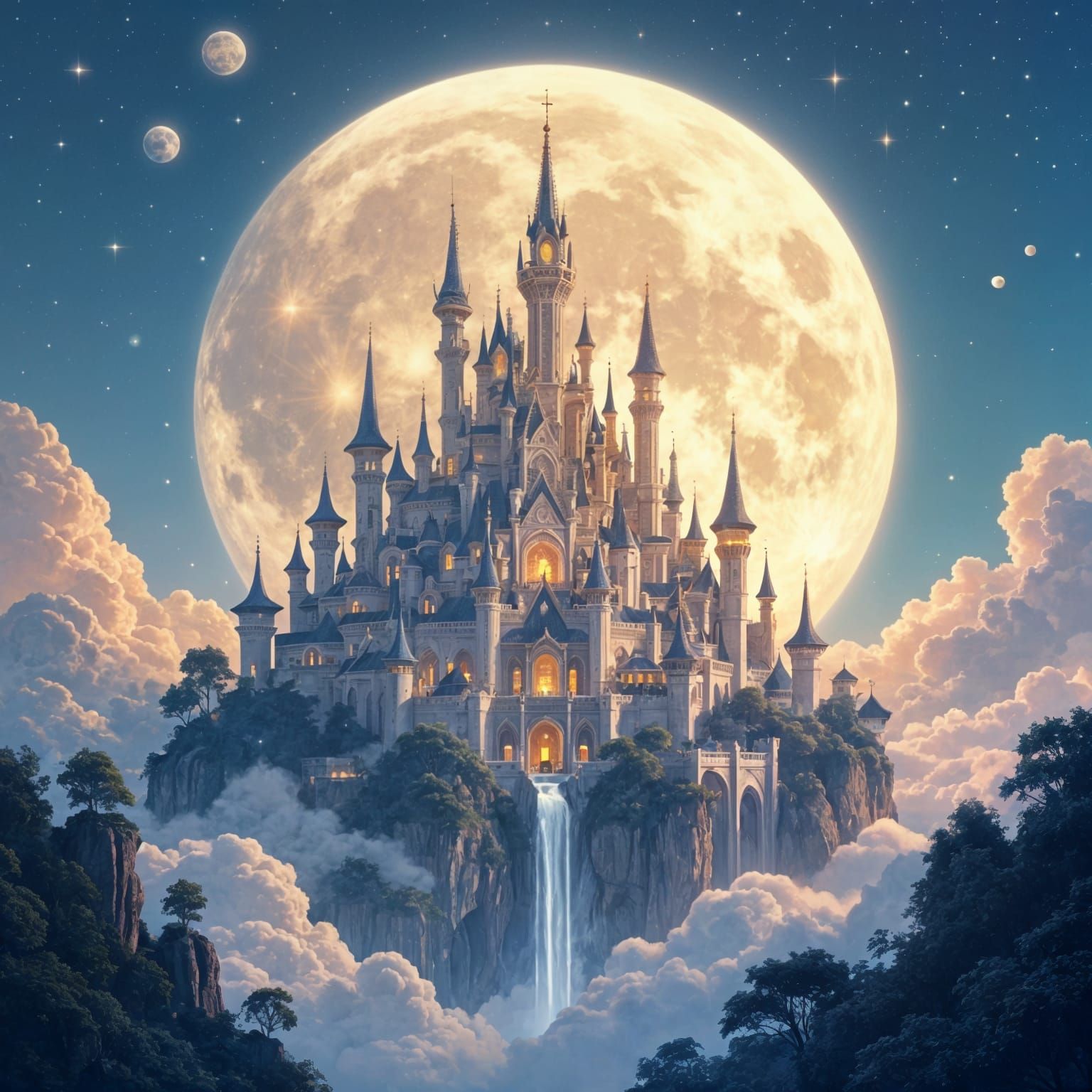 Moon Kingdom with Spires in Dreamy Sci-Fi Style