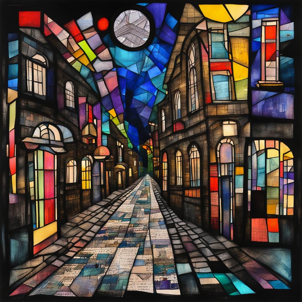 Night Street in Mixed Media Collage