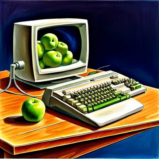 Apple II Computer Overflowing with Digital Apples