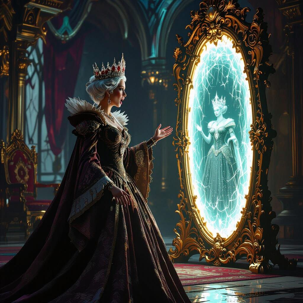 Queen and Magic Mirror in Fairytale Style