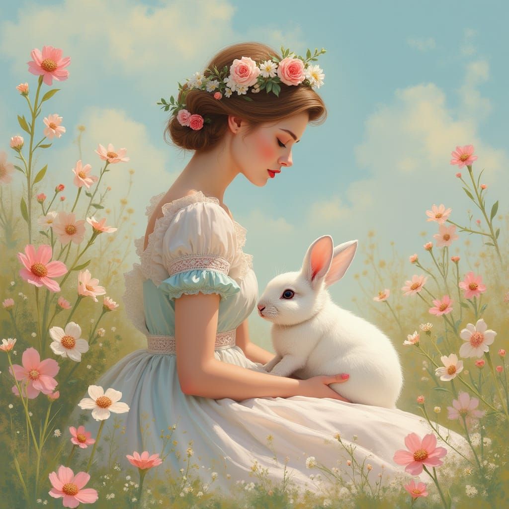 Elegant European Woman Celebrates Easter in Pastel Robe