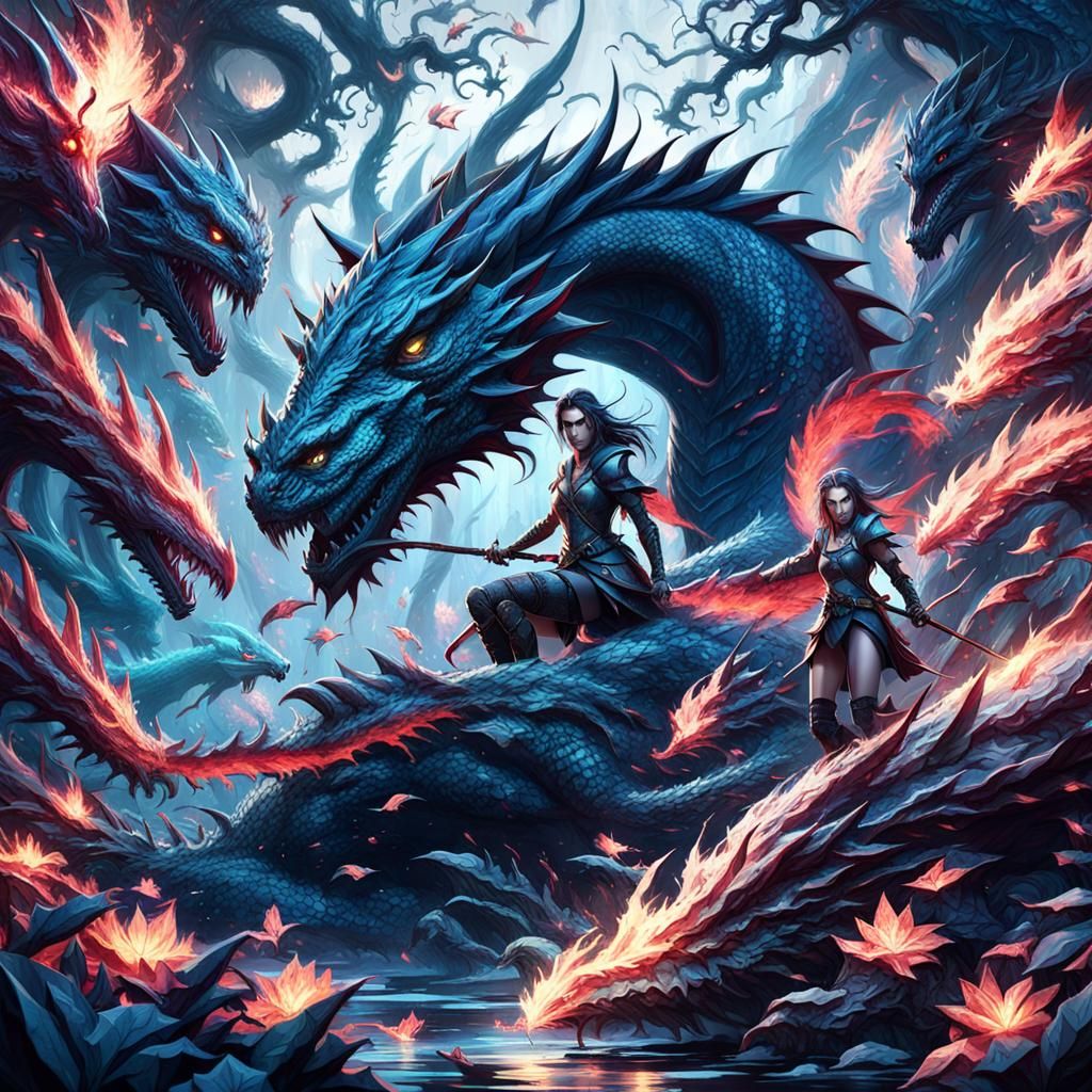 Girl, Dragon, Sword, and Nymph Army: Fantasy Art