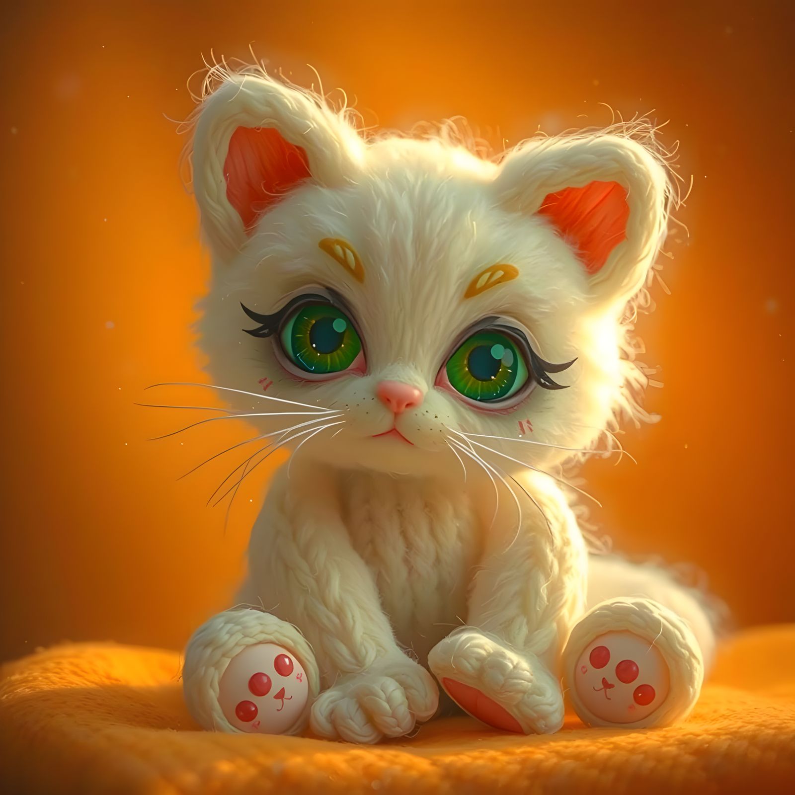 Cream Kitty Cat with Hand-Knit Wool Textures