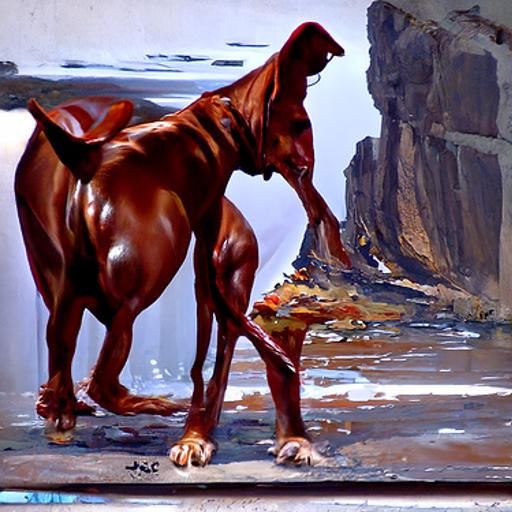 Red Doberman: Oil Painting by James Gurney