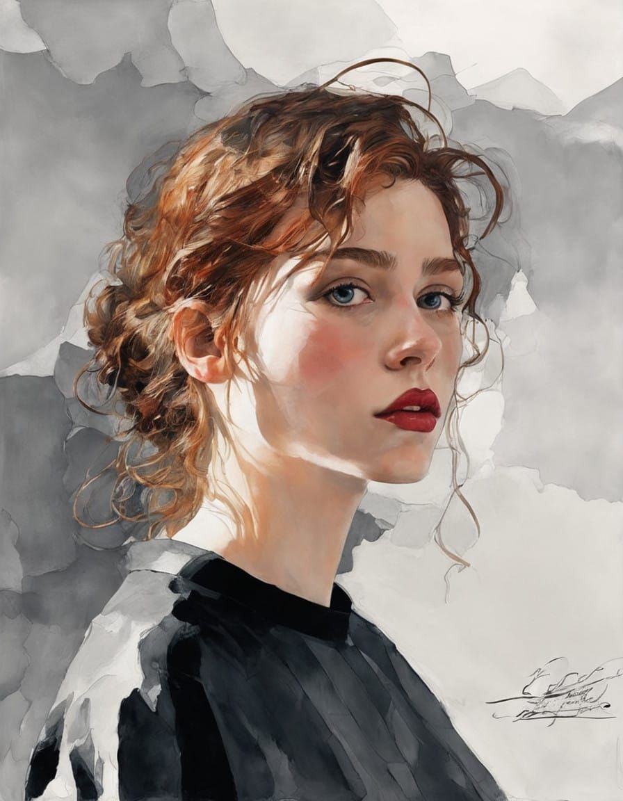 Elegant Gothgirl Portrait in Impasto Style