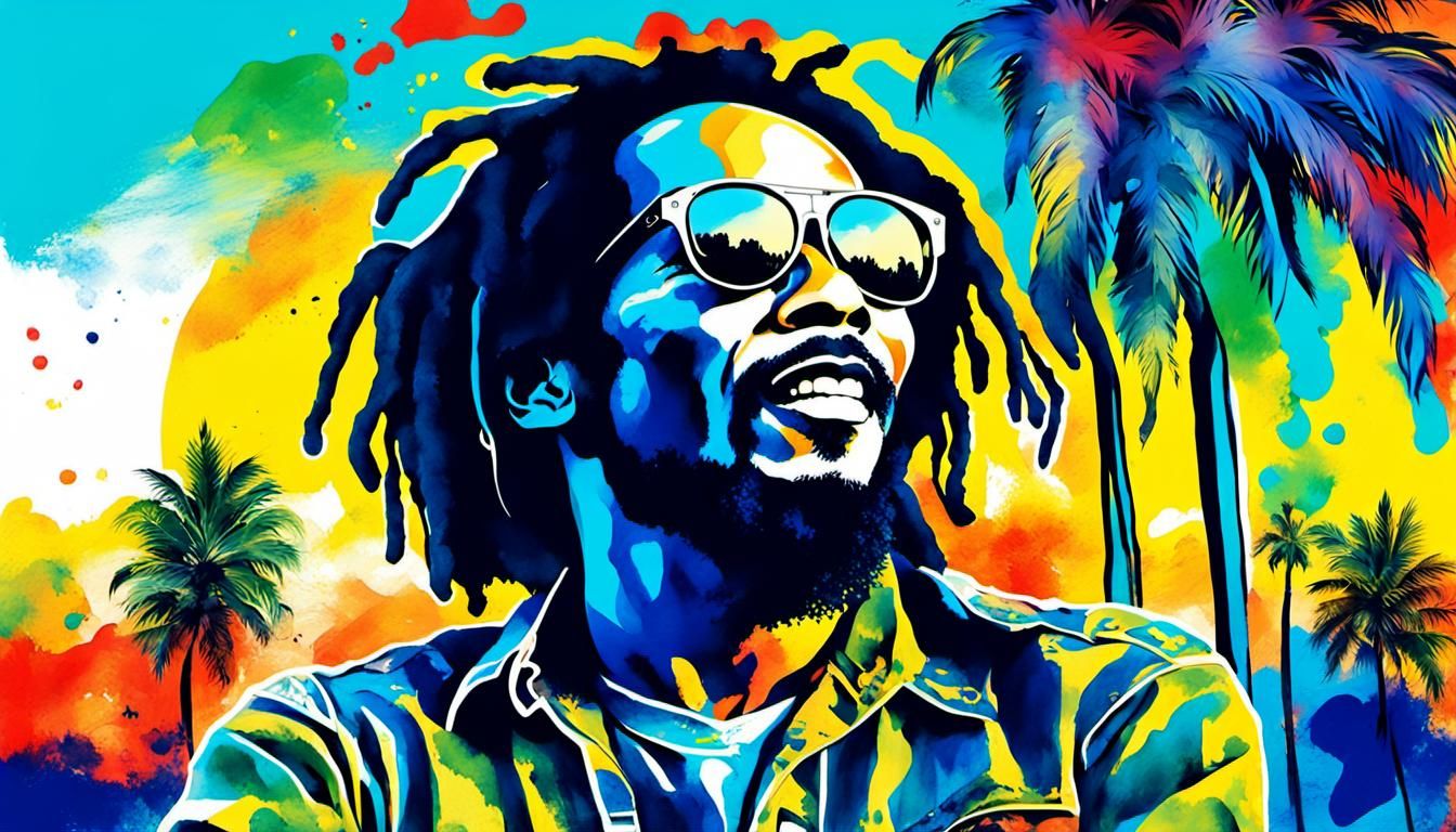 Bob Marley Portrait in Watercolor Pop Art Style