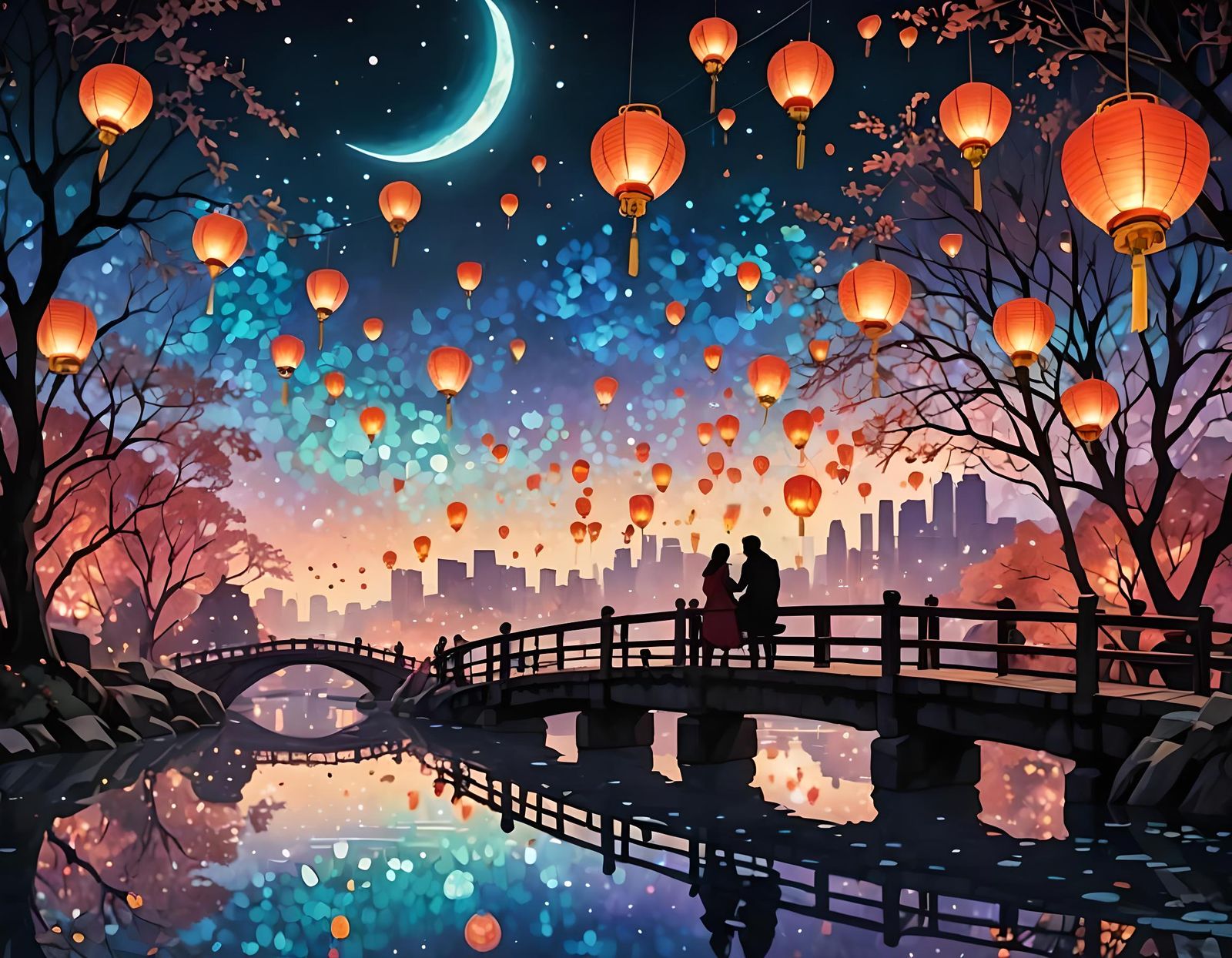 Romantic Lantern Festival Acrylic Painting