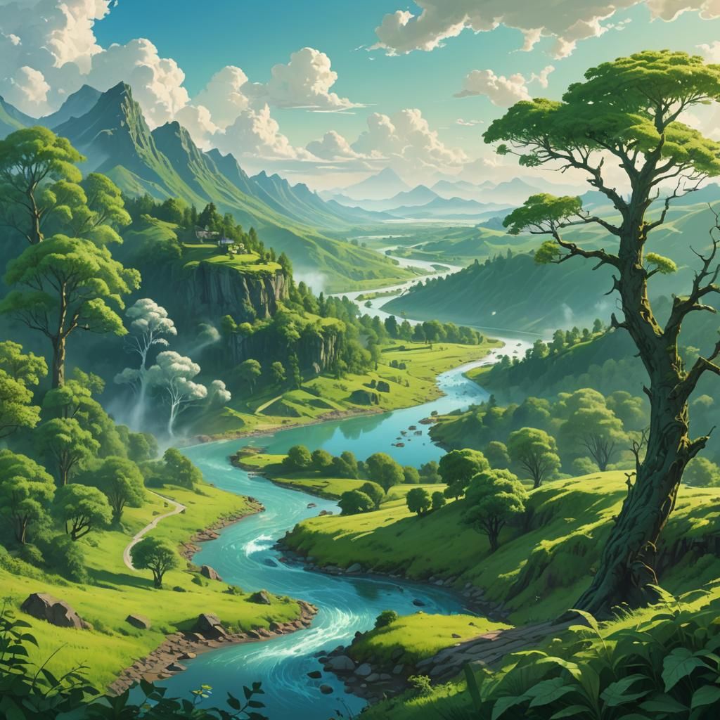 Vibrant Green Kingdom: Epic Fantasy Landscape