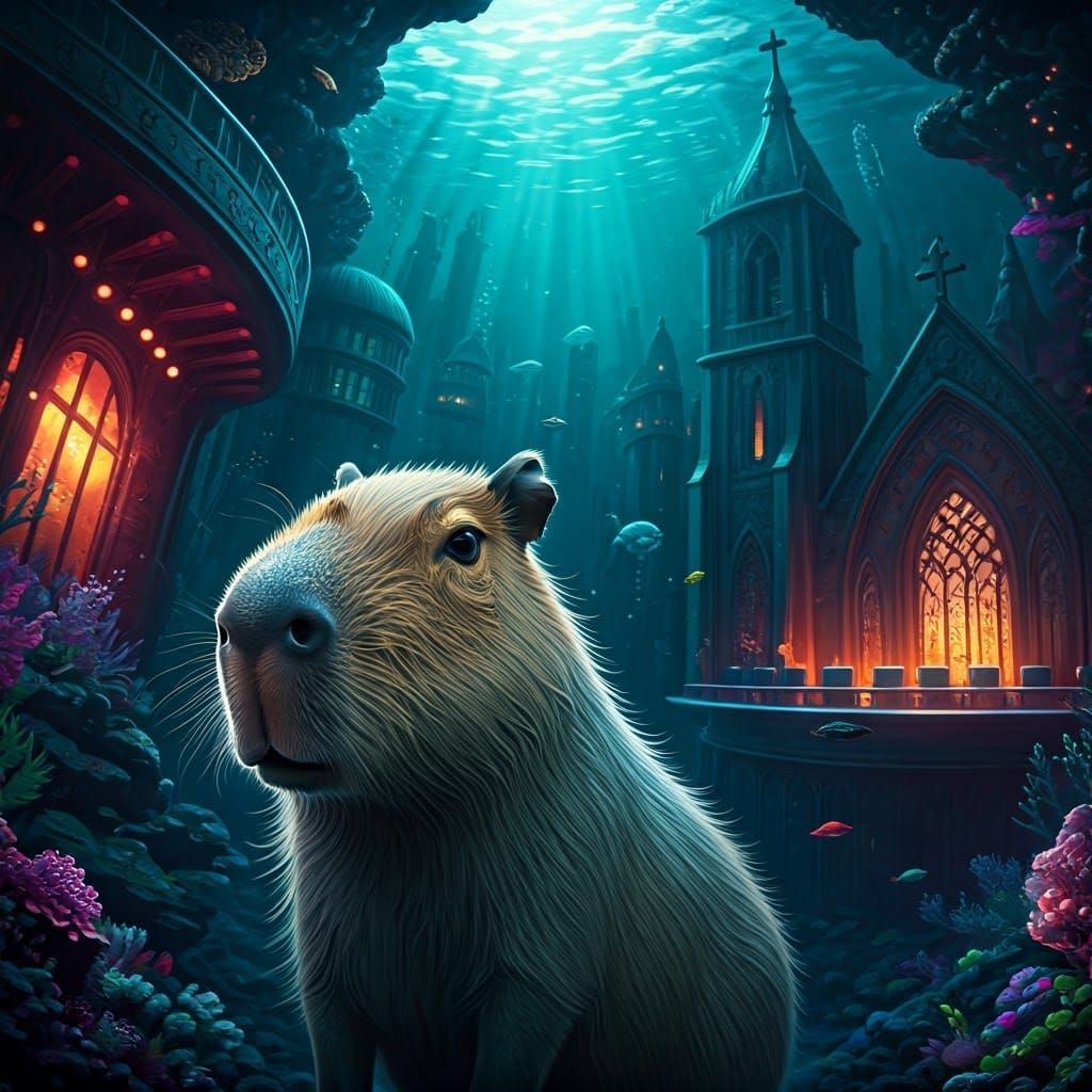 Capybara in an Underwater Metropolis